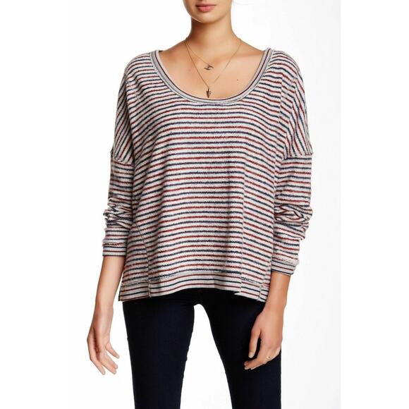 Free People Women's Long Sleeve Striped Multi Color Scoop Neck Sweater Size M - Picture 3 of 6